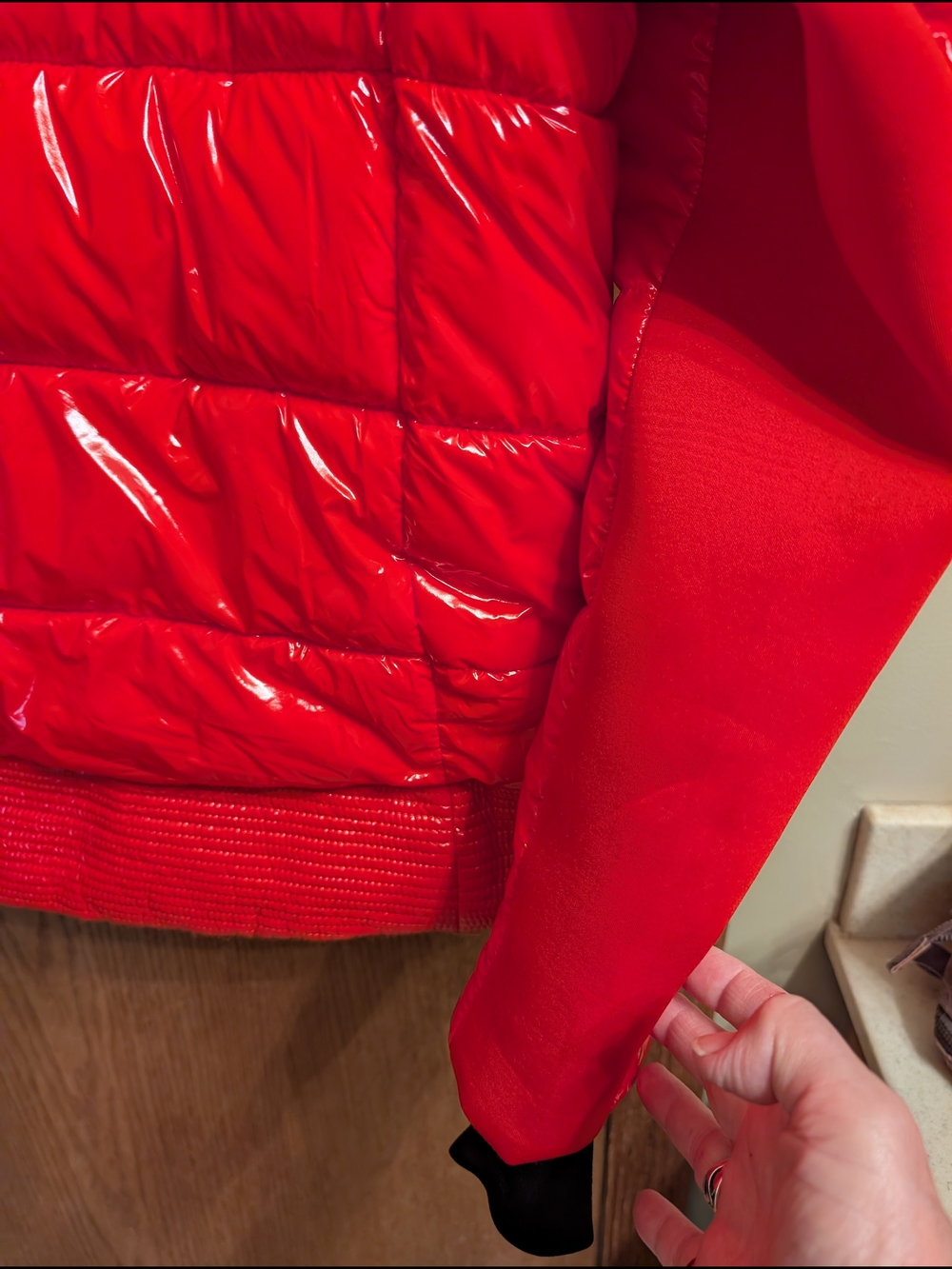 NWOT Michael Kors Laquer Red Quilted Puffer Waist Jacket - Picture 4 of 7